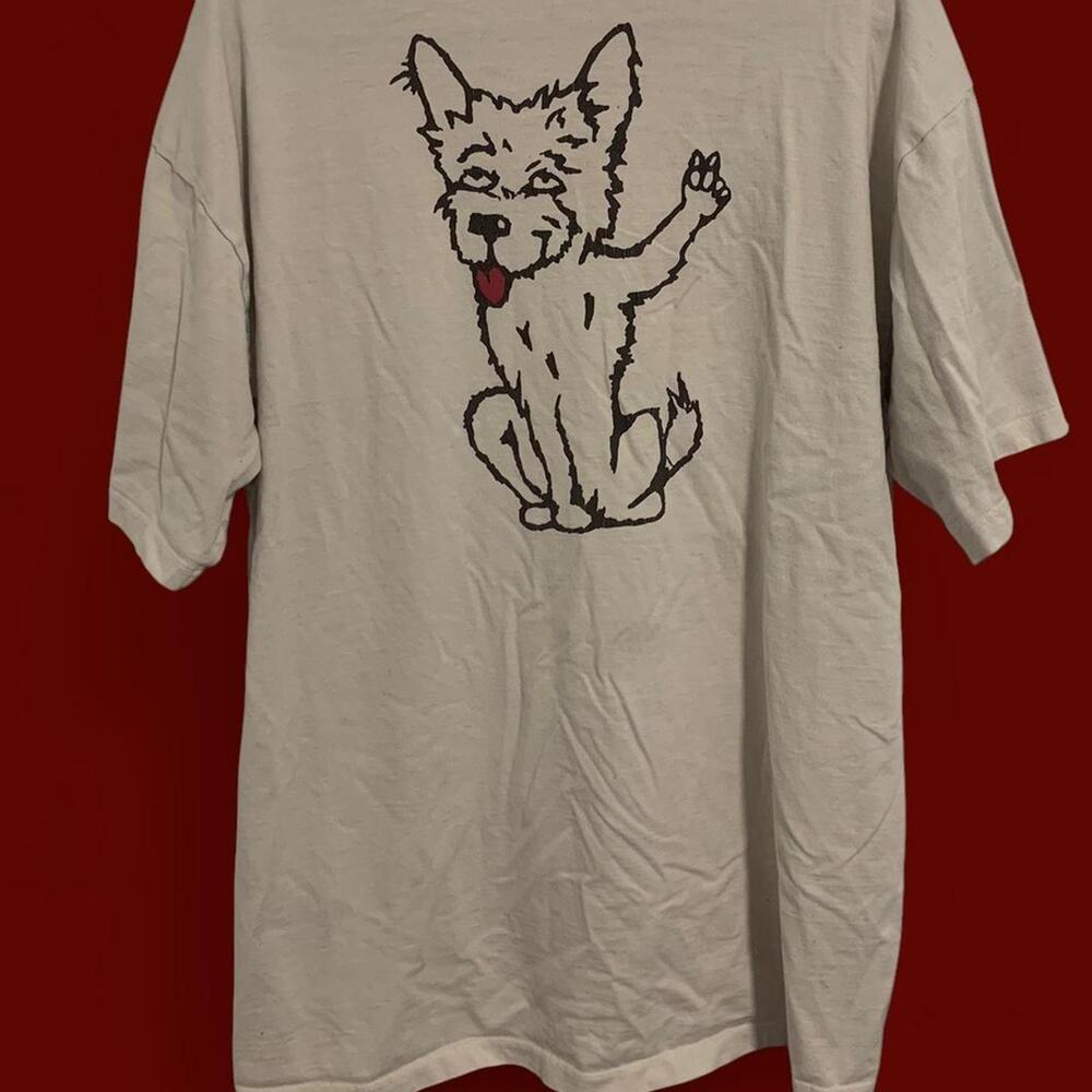 Vans Off the Wall Cream Graphic Tee with dog design on back size XL